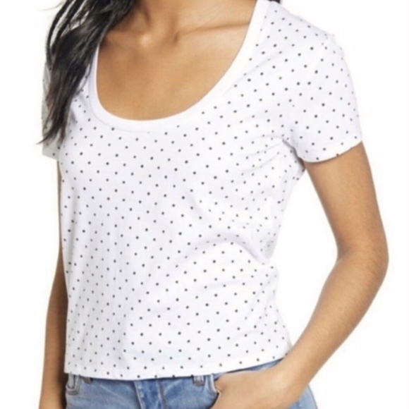BP Scoop Neck Polka Dot Long Crop Top - Picture 1 of 2